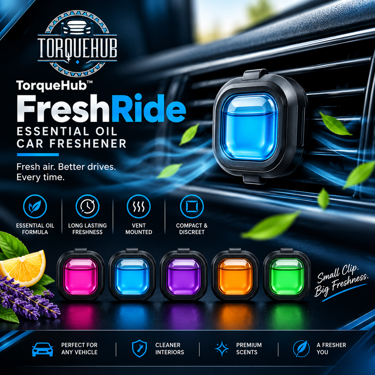 TorqueHub™ FreshRide – Essential Oil Car Freshener